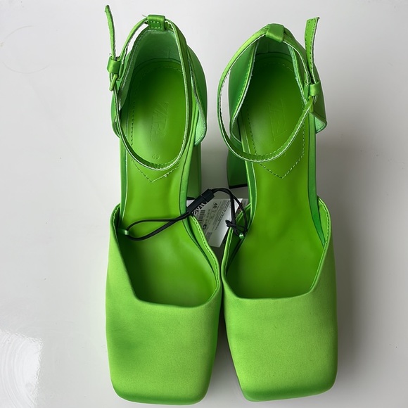 Zara NWT 90s neon green platform Mary Jane square toe 9 - Picture 4 of 11